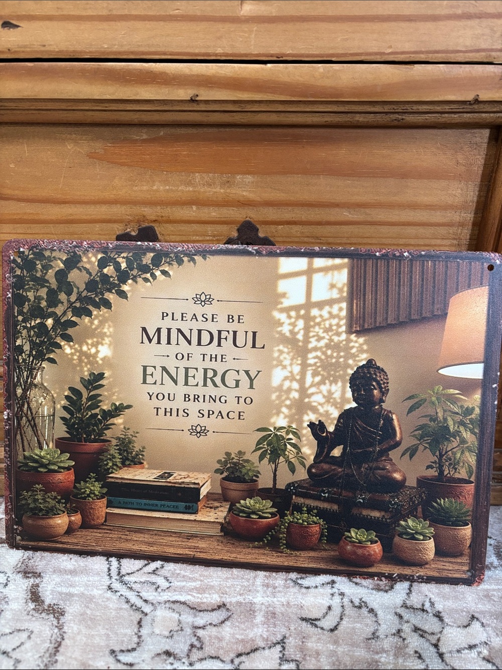 Zen Buddha 12” x 8” Tin sign Peace and relaxation decor art